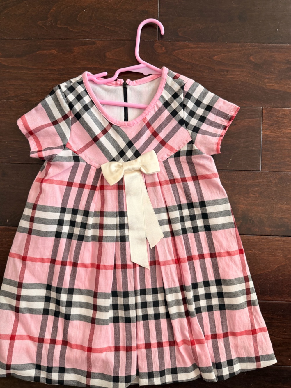 Burberry Pink Plaid Trim Dress with Classic Check